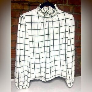 White Blouse with Black Grid Design M